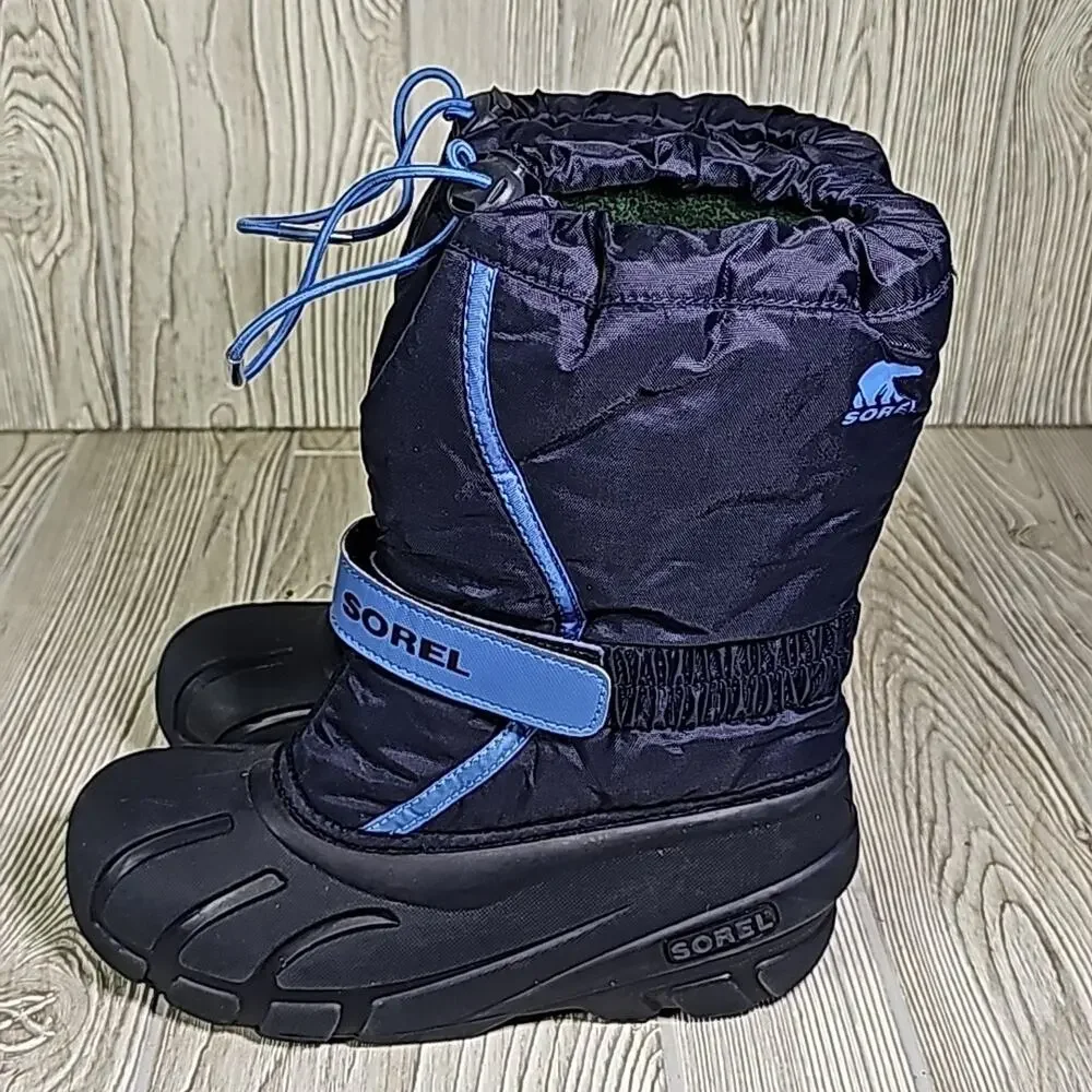 Sorel Flurry Toddler Blue Black Lined Snow Boots Kids Size 4
